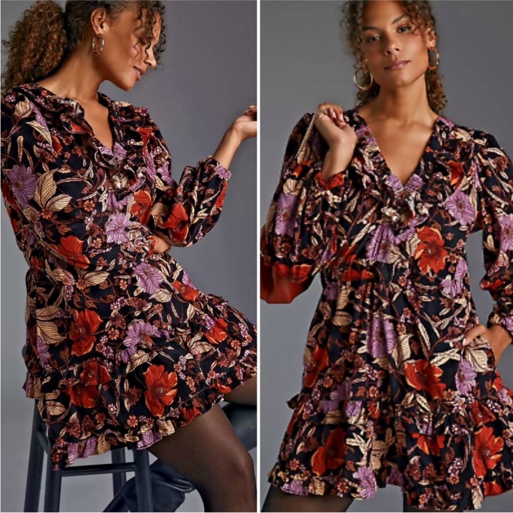 Anthropologie Pilcro Tiered Corduroy Mini Dress NWT Small Petite
